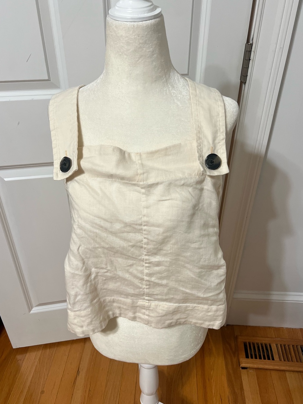 Everlane Cream Linen Button-Shoulder Tank Top
